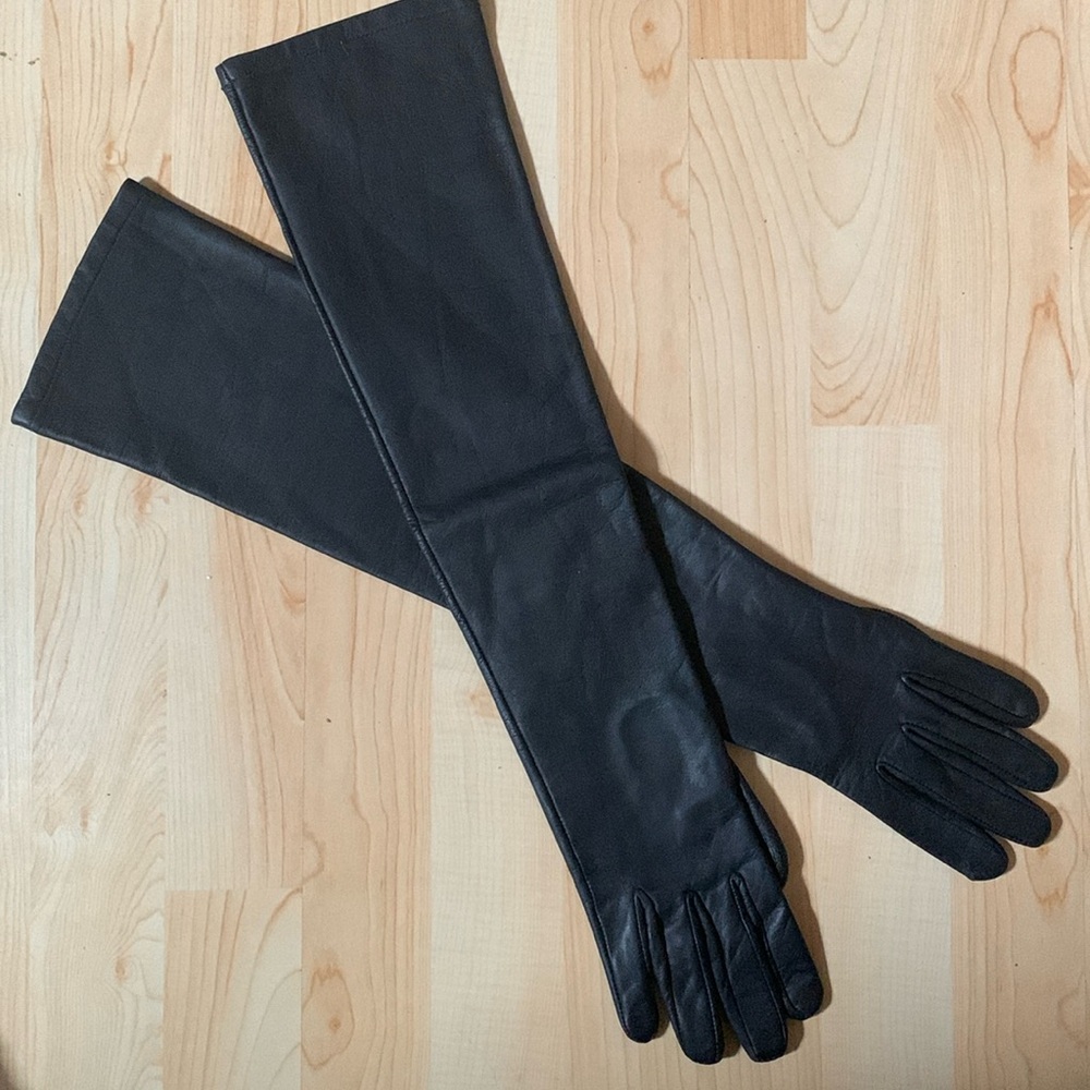 Black Opera Length Leather Gloves